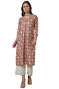 Soch Womens Earth Linen Blend Floral Print Kurta With Lace