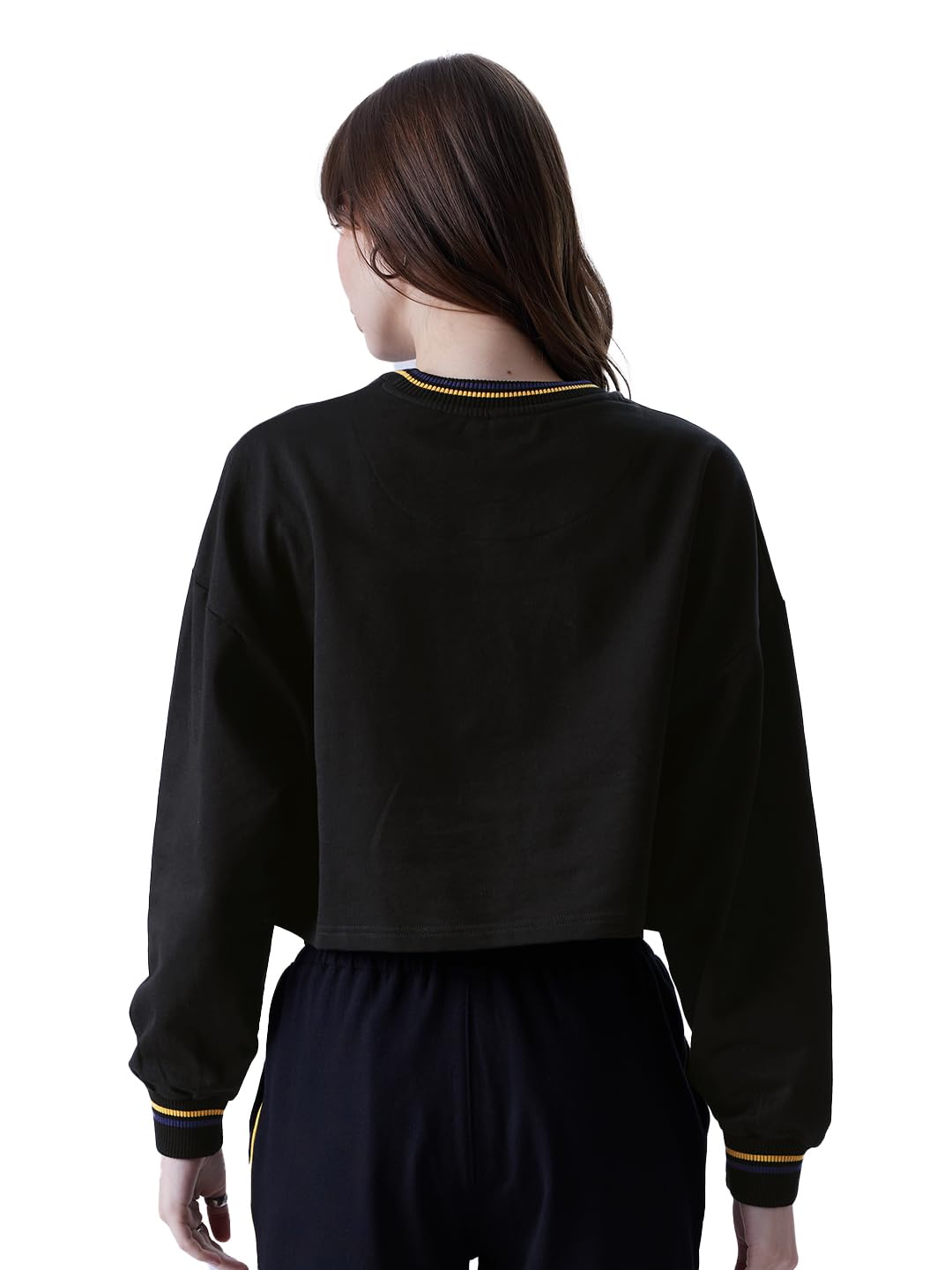 The Souled Store TSS: Black & Blue Women and Girls Oversized fit Full Sleeve Solid Cotton Multi Color Women Oversized Cropped T-