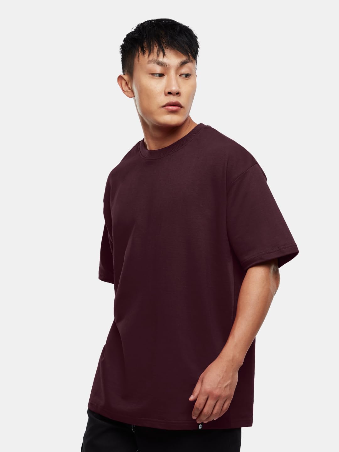 The Souled Store Solids: Pomogranate Men and Boys Oversized Fit Half Sleeve Cotton Maroon Color Men Oversized T-Shirts