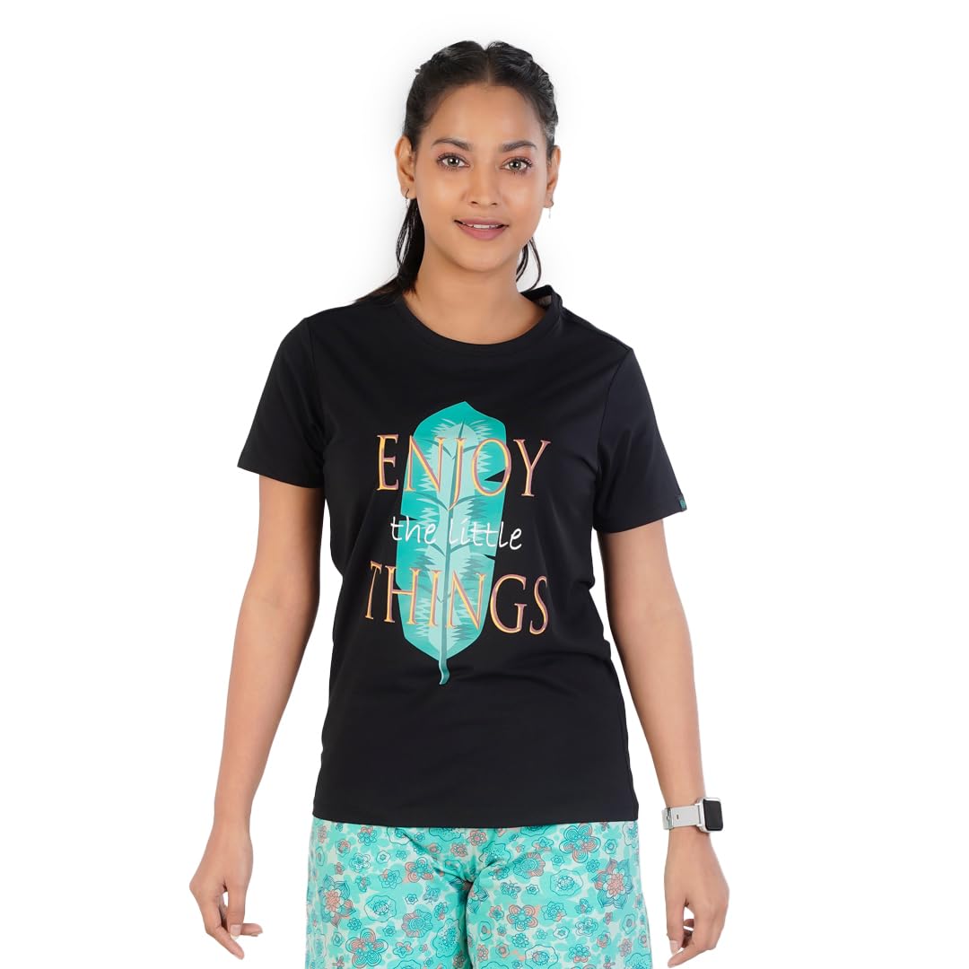 Rupa Colors Playsure Printed Cotton Blended Round Neck Womens T-Shirt, Short-Sleeve, Pack of 1