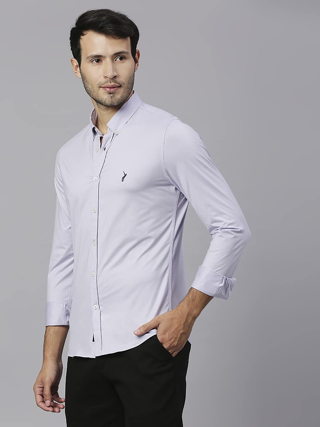 Thomas Scott Mens Solid Slim Fit Casual Shirt with Button Down and Full Sleeve Purple