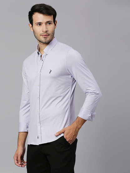 Thomas Scott Mens Solid Slim Fit Casual Shirt with Button Down and Full Sleeve Purple