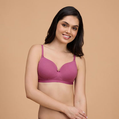 Nykd WomenS Cotton Blend Wire Free Casual T-Shirt Full Coverage Bra (Nyb007_Rose