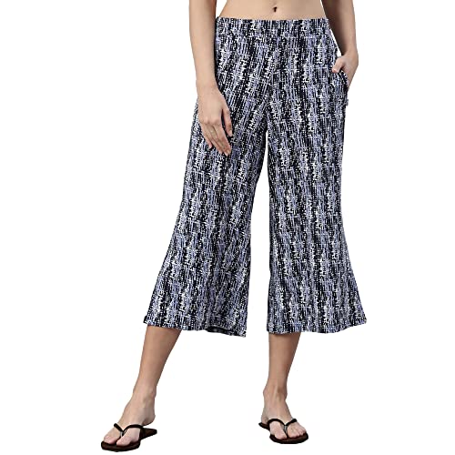 Enamor Essentials Womens Slim Fit Mid Rise Crop Length Soft & Drapey Stretch Viscose Culottes with Smart Side Slits - EA64(EA64