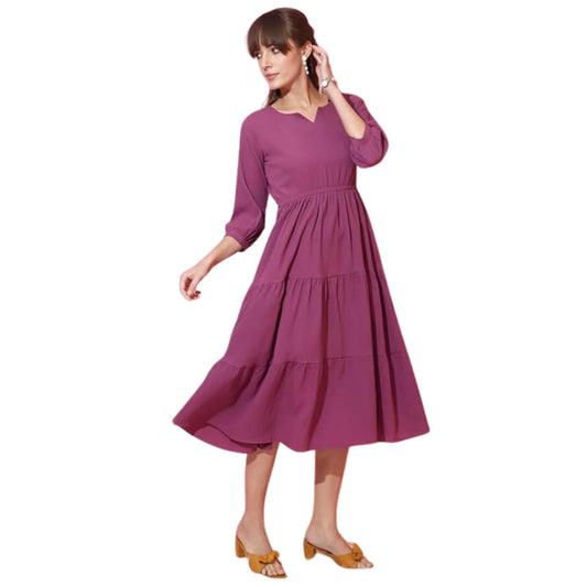 Sheetal Associates WomenS Casual 3/4 Sleeve Crepe Fit And Flare Dress| Comfortable Relaxed Fit Summer Party Dress Purple