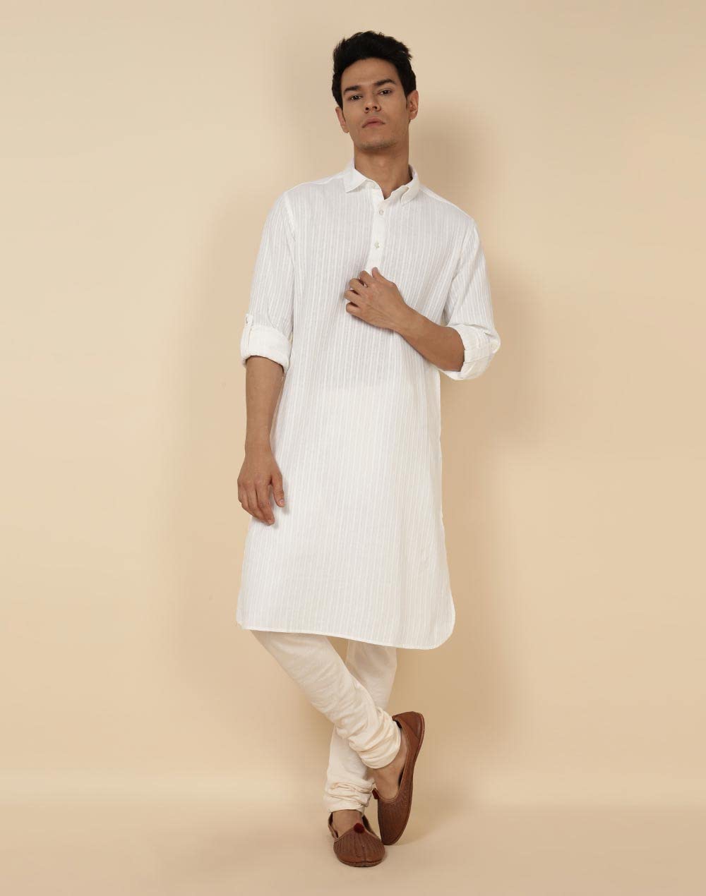 Fabindia Men's Cotton Woven Regular Fit Kurta (1030844WHITE_White