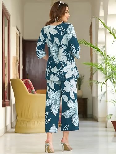 Pinkmint WomenS Pure Cotton Co Ord Set L Printed Stylish Top & Bottom Set L Wide-Leg Pant Loungewear L Day-To-Night Comfort Wea