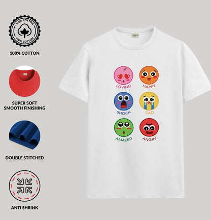 ADRO T Shirts for Boys & Girls || Emotions of Smiley Printed T-Shirt || Ages 3-14 || 100% Cotton Round Neck Tshirt for Boys & Gi