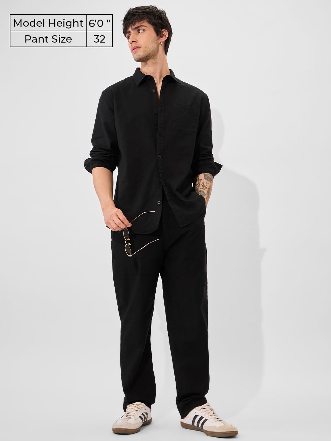 The Souled Store Solids: Midnight Black Mens and Boys Buttoned Slim Fit Cotton Linen Pants