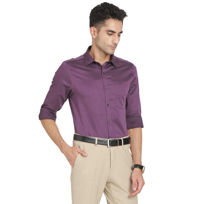 Turtle Men 100% Cotton Slim Fit Self Design Full Sleeve Formal Shirt Purple