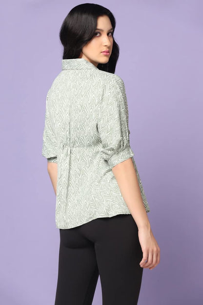 Leriya Fashion Tops For Women || Rayon Zig Zag Printed Tops For Women || Collared Neck || Casual Tops For Women || Front Plated