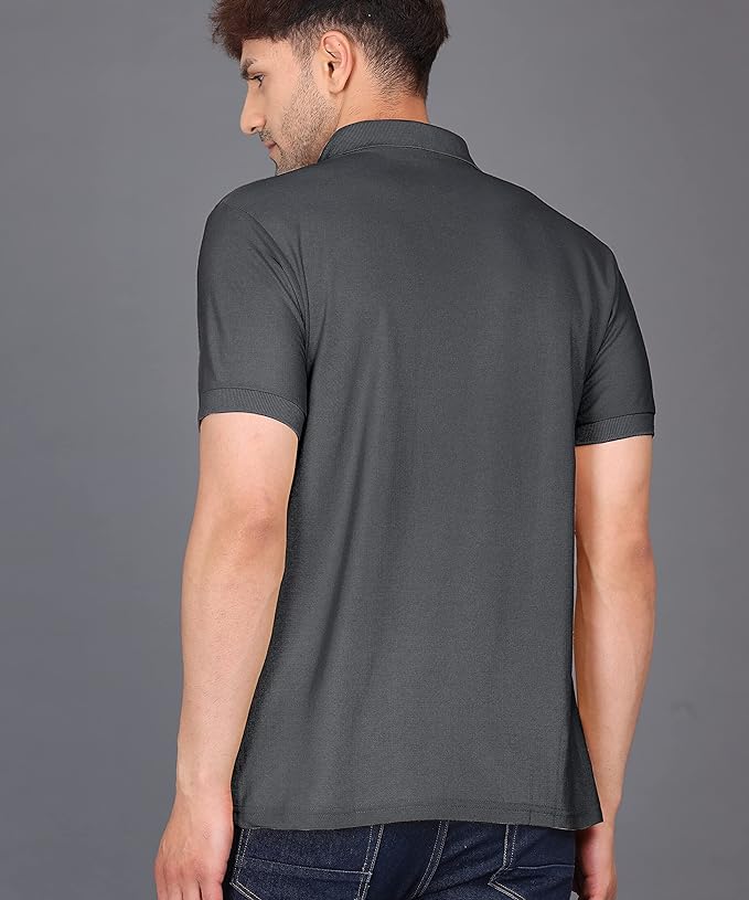Baghadbillo MenS Regular Fit Solid Polo Half Sleeve T-Shirt Dark Grey