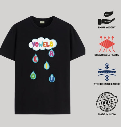 ADRO T Shirts for Boys & Girls || Vowels Learning Printed T-Shirt || Ages 3-14 || 100% Cotton Round Neck Tshirt for Boys & Girls