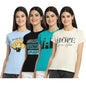 Preneum Womens Cotton Regular Fit Latest Graphic Stylish Printed Short Sleeves Casual T-Shirt || Trendy & Latest Style (Pack 4)