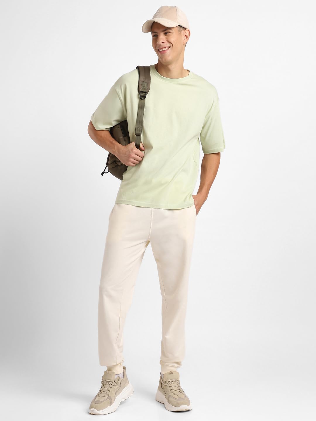 Nobero MenS Oversized Fit T-Shirt (1M-Twrt-C1092_Aloe Green