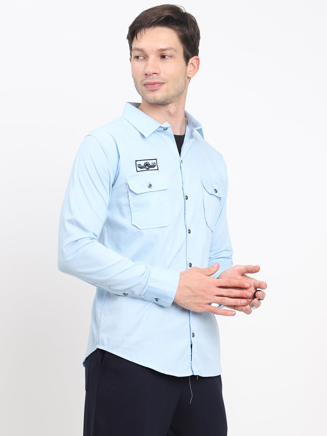 Shasmi Mens Double Pocket Cotton Shirt | Formal | Office Wear | Plain | Full Sleeve - Slim Fit Shirt for Men | Shirt for Men |