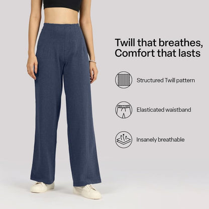 Work-to-Wine Twill Wide Dart Pants | Insanely Breathable | Elasticated Waistband | 2 Pockets | Mock Fly | Wide Silhouette | Styl