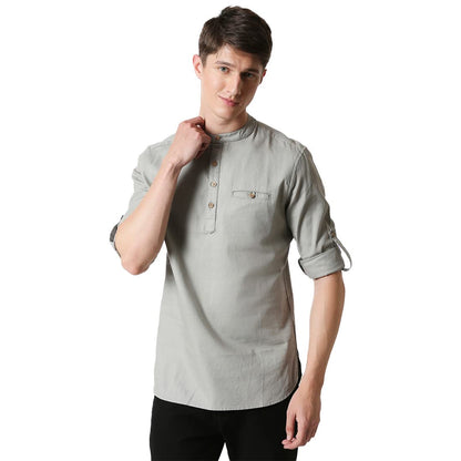 Bewakoof MenS Solid 100% Cotton Short Kurta - Relaxed Fit, Mandrin Collar, Full Sleeves Yellow