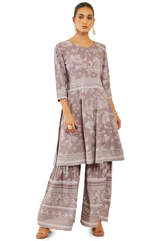 Soch Womens Earth Rayon Kurta Set with Floral Print and Gota Patti