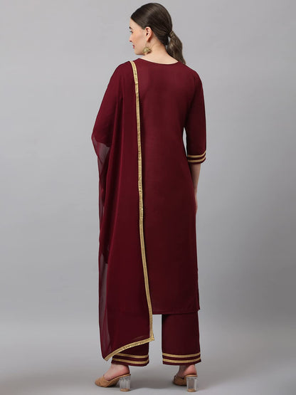 ANNI DESIGNER Women's Cotton Blend Straight Solid Kurta with Palazzo & Dupatta (Label-Nw)