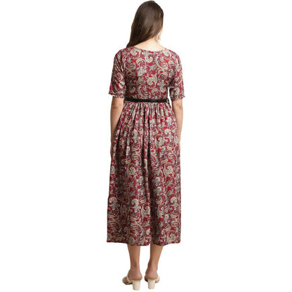Preneum WomenS Georgette Floral Printed 3/4 Slevees A-Line Fit & Flare Gown With Beltindo-Western Ethnic Gown || A-Line Maxi Dr