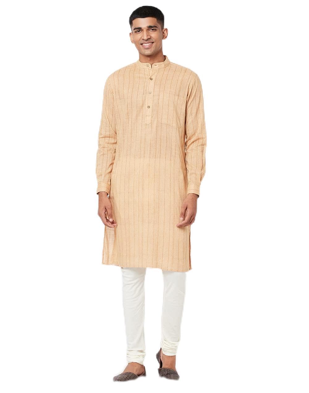 Fabindia Cotton Printed Slim Fit Long Kurta With Cuff Beige