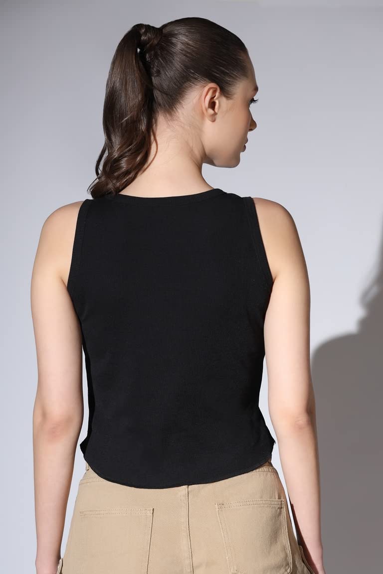 Leriya Fashion Tops For Women | Ribbed Blessed Printed Western Sleeveless Regular Fit Tank Crop Tops For Girls | Casual | Colleg