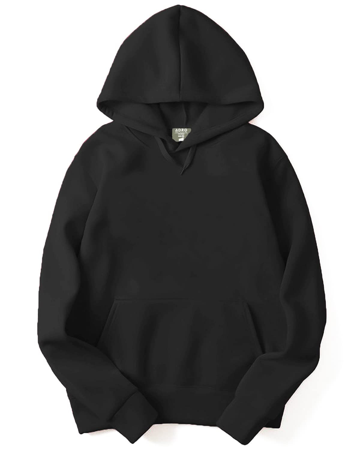 ADRO Men's Cotton Neck Hooded Sweatshirt (H22-1-PLN-BL_Black)