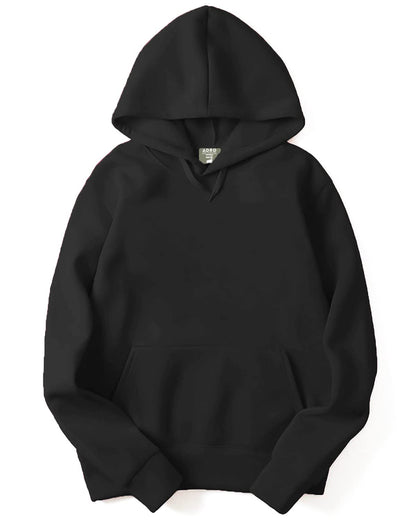 ADRO Men's Cotton Neck Hooded Sweatshirt (H22-1-PLN-BL_Black)
