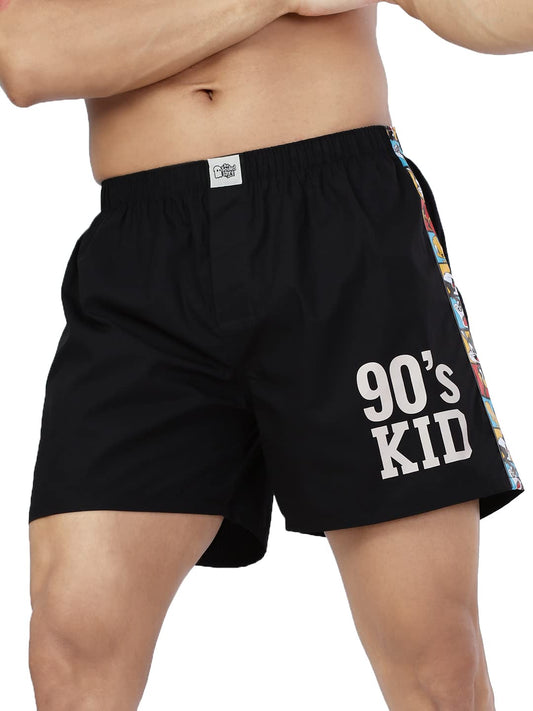 The Souled Store|Men & Boys Official Looney Tunes 90s Kid Black Color| Printed 100% Cotton|Poplin Short Boxer
