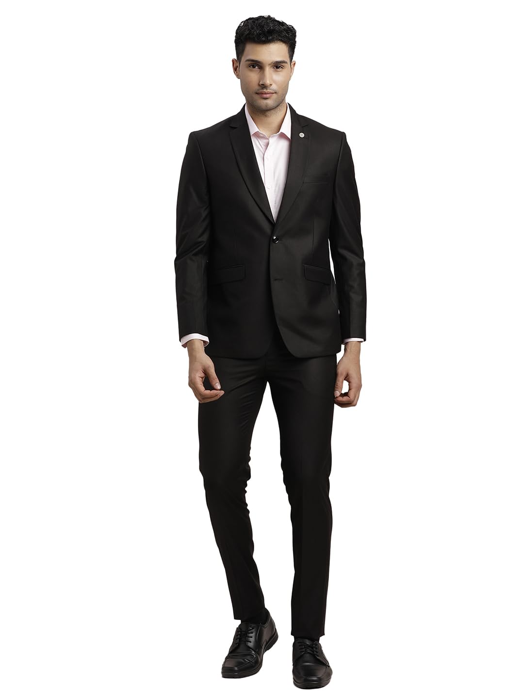 Turtle Men Polyviscose Tailored Fit Black Formal Suits (2 Piece)