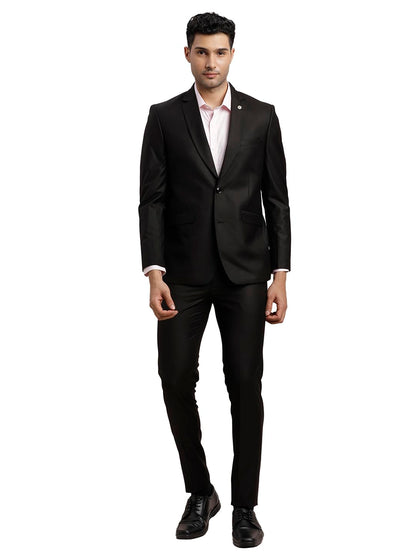 Turtle Men Polyviscose Tailored Fit Black Formal Suits (2 Piece)