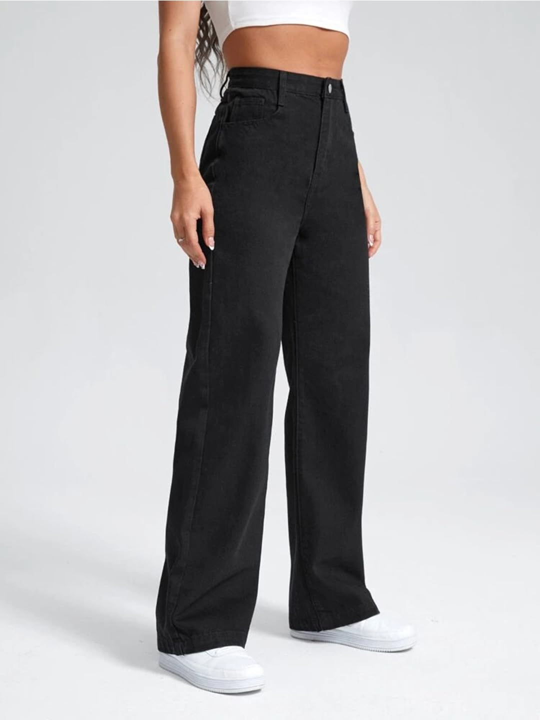 KOTTY Womens Solid High Rise Stylish Looking Comfortable Stretchable Jeans(Black,28)