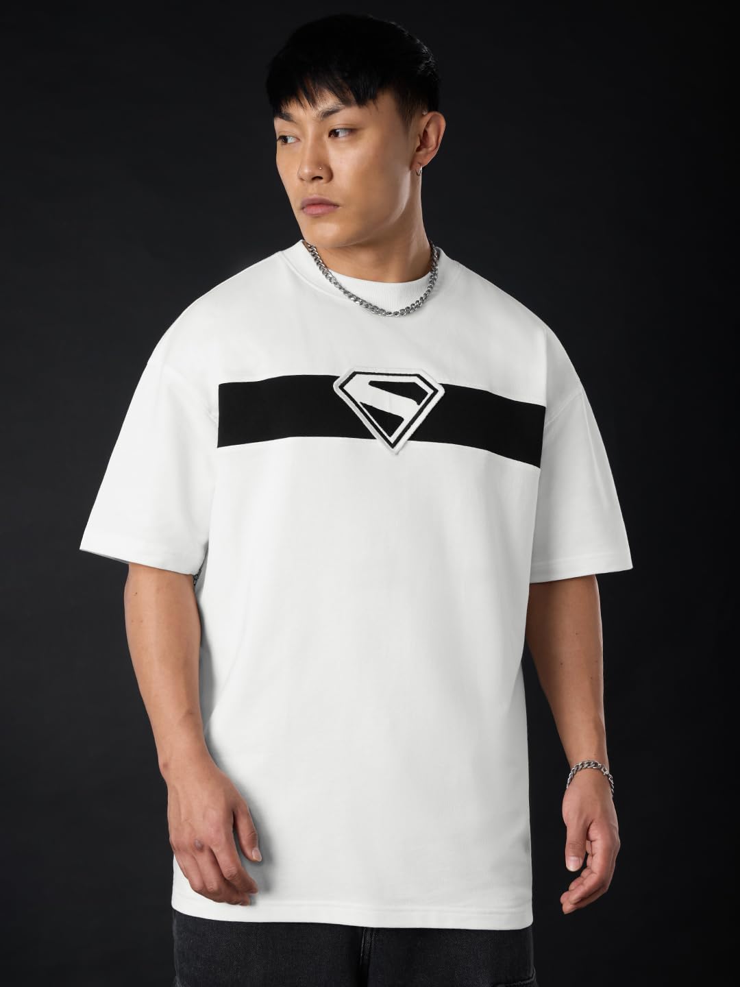 The Souled Store Superman: Fly Up Men and Boys Short Sleeves Round Neck White Graphic Printed Cotton Premium Heavy Gauge Fabric