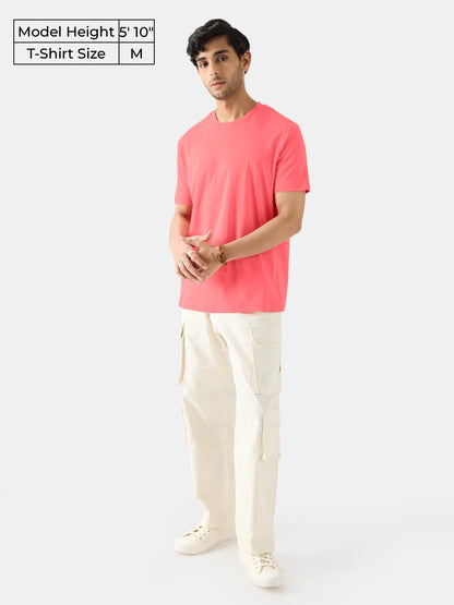 The Souled Store Supima: Watermelon Men and Boys Regular fit Solid Half Sleeve Cotton Red Color Men Supima T-Shirts