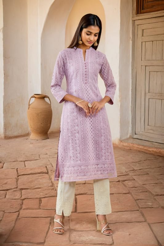 Soch Womens Purple Georgette Paisley Thread Embroidered Straight Kurta