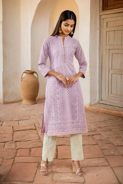 Soch Womens Purple Georgette Paisley Thread Embroidered Straight Kurta