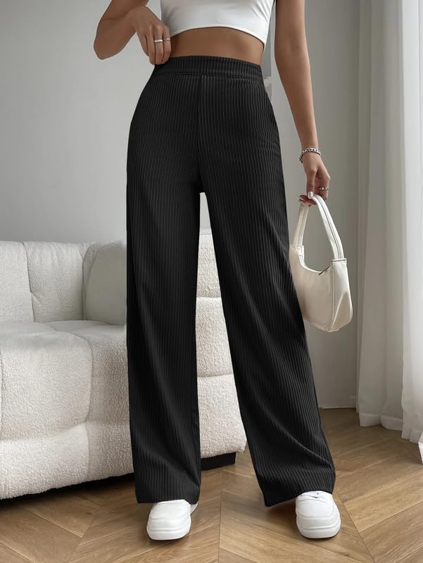 Pinkmint Women Rib Trouser l Regular Fit High Waisted Korean Trouser l Comfortable & Stylish Pants l Office & Casual Wear (Pack