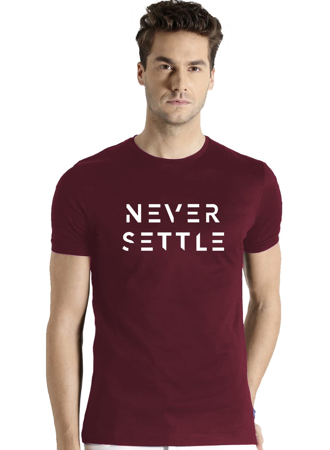 ADRO Mens Never Settle Cotton T-Shirt (RN22-03-SET-MR_Maroon)