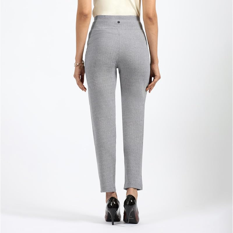 BlissClub Womens Straight Work Utility Pants (WerkItStraight_Grey_Happy Herringbone-Tall Above 5.5