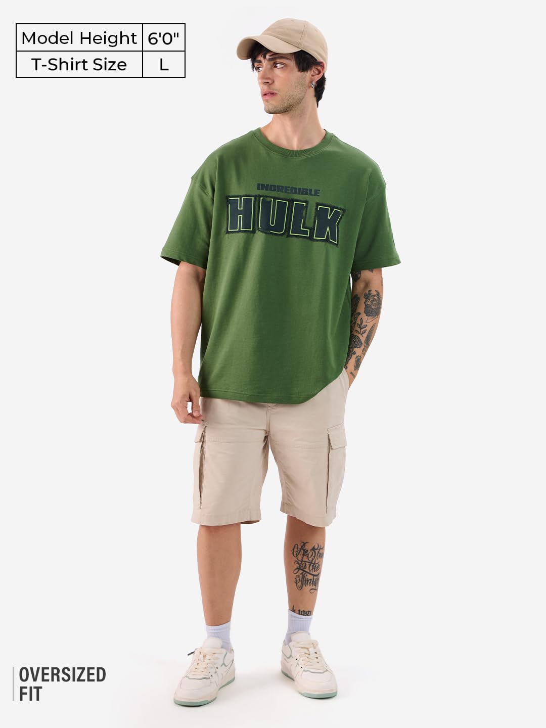 The Souled Store Official Hulk: Gamma Fury Men and Boys Short Sleeves Round Neck Green Graphic Printed Cotton Oversized T-Shirts