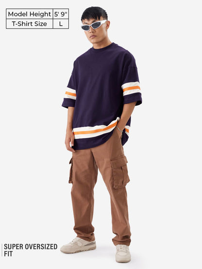 The Souled Store Originals: Iris Men and Boys Short Sleeve Round Neck Solid Purple Cotton Super Oversized T-Shirts
