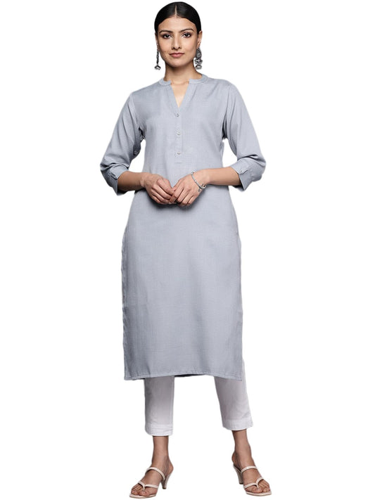 Libas Grey Solid Rayon Straight Kurta