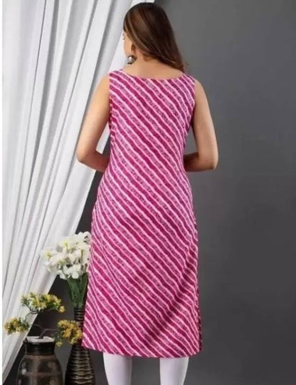 Patlani WomenS A-Line-Calf Langth Sleeveless Crepe Kurti. Pink
