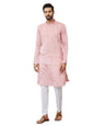 See Designs MenS Long Sleeve Mandarin Collar Side Slit Pale Rose Embroidered Chanderi Silk Straight Kurta With Pyjama - Sdkt257