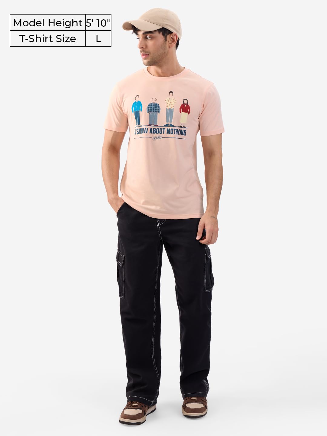 The Souled Store Official Seinfeld: A Show About Nothing Men and Boys Short Sleeves Pink Graphic Printed Regular Fit Cotton T-Sh