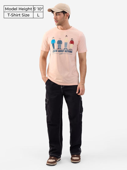 The Souled Store Official Seinfeld: A Show About Nothing Men and Boys Short Sleeves Pink Graphic Printed Regular Fit Cotton T-Sh