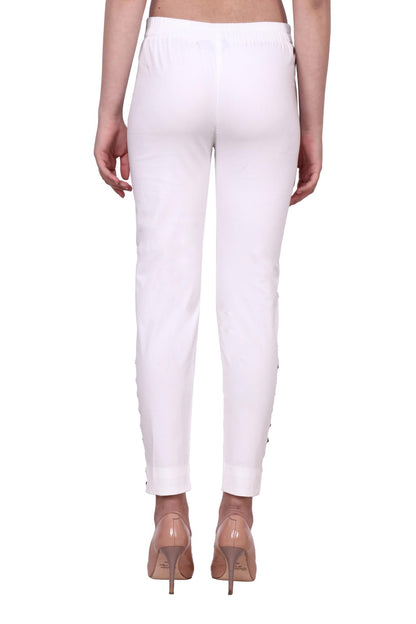 Popwings Casual Flat Front Straight Rayon White Bottom Lace Palazzo For Women|| Stylish Western Women Palazzo For Summer || Regu