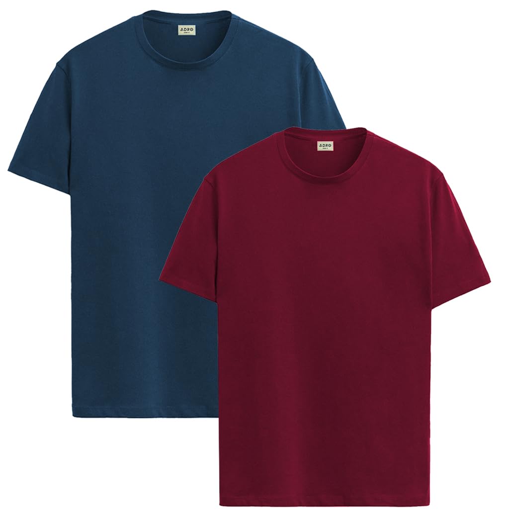 ADRO T Shirts Pack of 2 Mens Tshirts Cotton T Shirts for Men Tshirt T-Shirts Combo T Shirts Tshirts for Men Plain Solid Tshirts