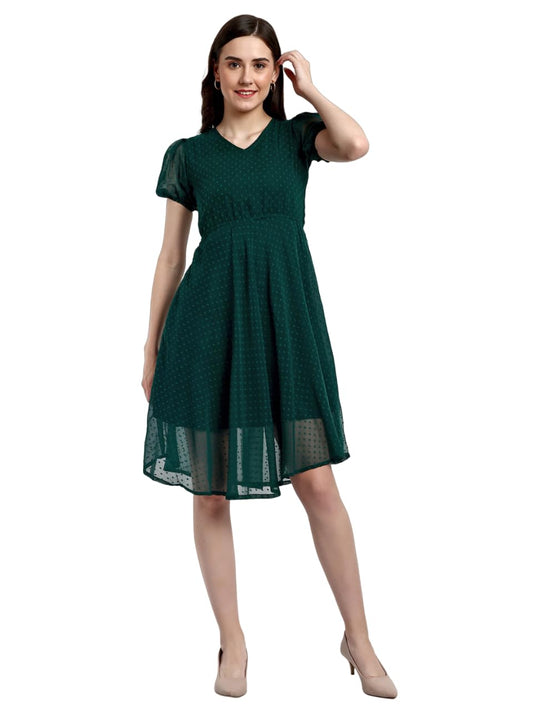 Tagas Women'S Georgette A-Line Standard Length Dress (Op-3210-Green_M)